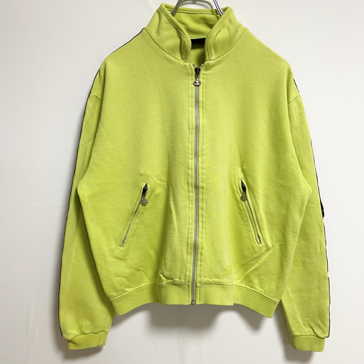 Champion　チャンピオン　USA製　長袖ジップアップスウェット　ハイネックトレーナー　黄緑　秋冬服　Mサイズ　古着