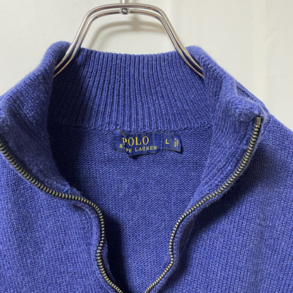 古着 used　POLO RALPH LAUREN 長袖ハーフジップニット　セーター　ワンポイントロゴ刺繍　ネイビー　Lサイズ　