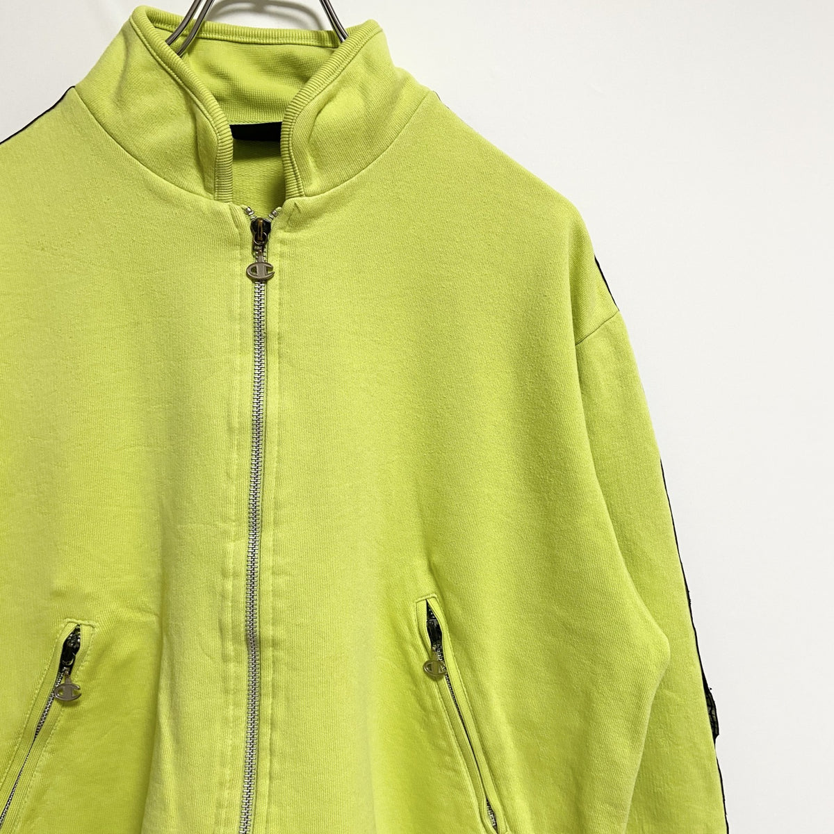Champion　チャンピオン　USA製　長袖ジップアップスウェット　ハイネックトレーナー　黄緑　秋冬服　Mサイズ　古着