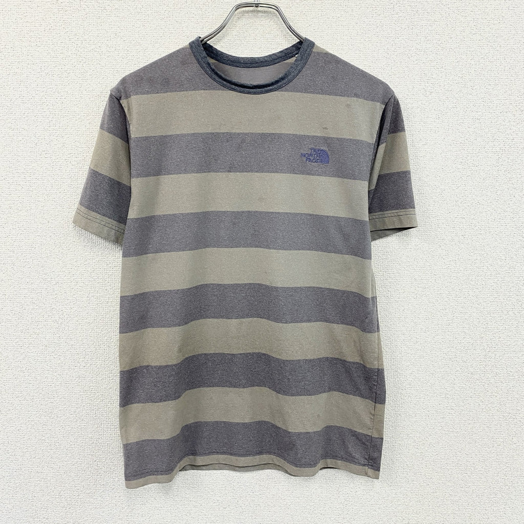 THE NORTH FACE　ザ・ノースフェイス　半袖プリントTシャツ　ボーダー　青　ブルー　グレー　灰色　Lサイズ　古着