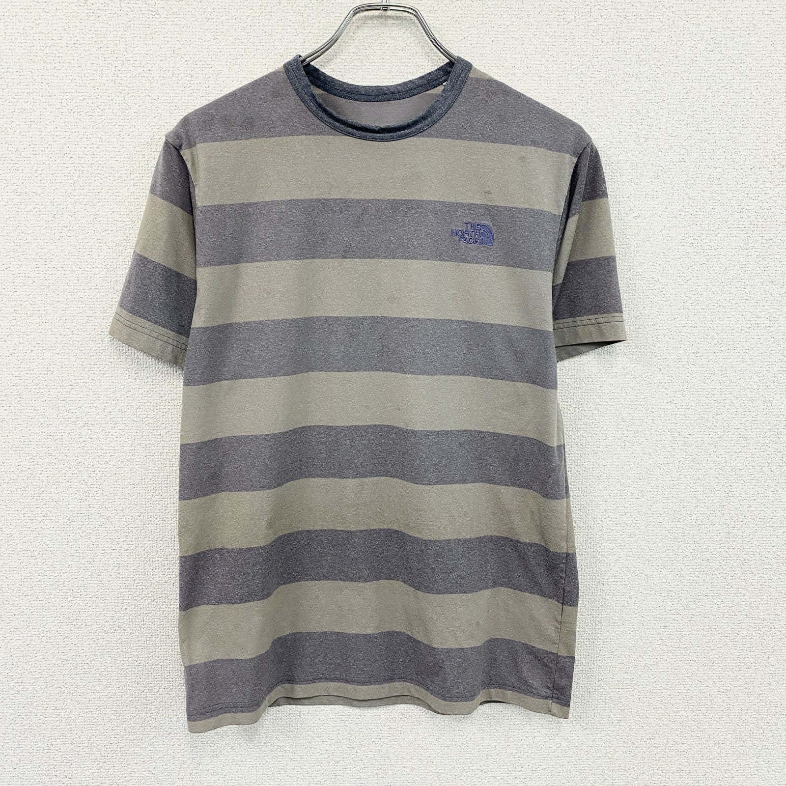 THE NORTH FACE　ザ・ノースフェイス　半袖プリントTシャツ　ボーダー　青　ブルー　グレー　灰色　Lサイズ　古着