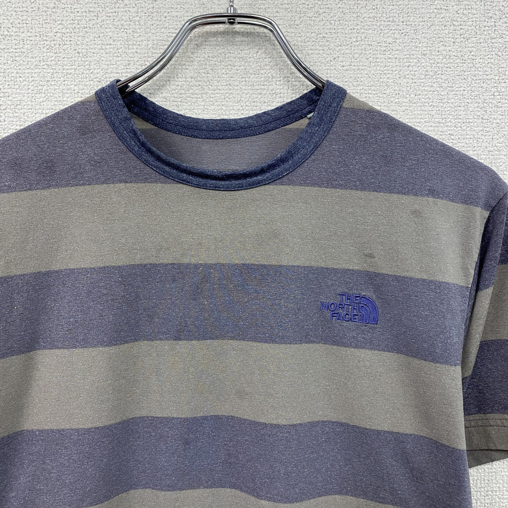 THE NORTH FACE　ザ・ノースフェイス　半袖プリントTシャツ　ボーダー　青　ブルー　グレー　灰色　Lサイズ　古着