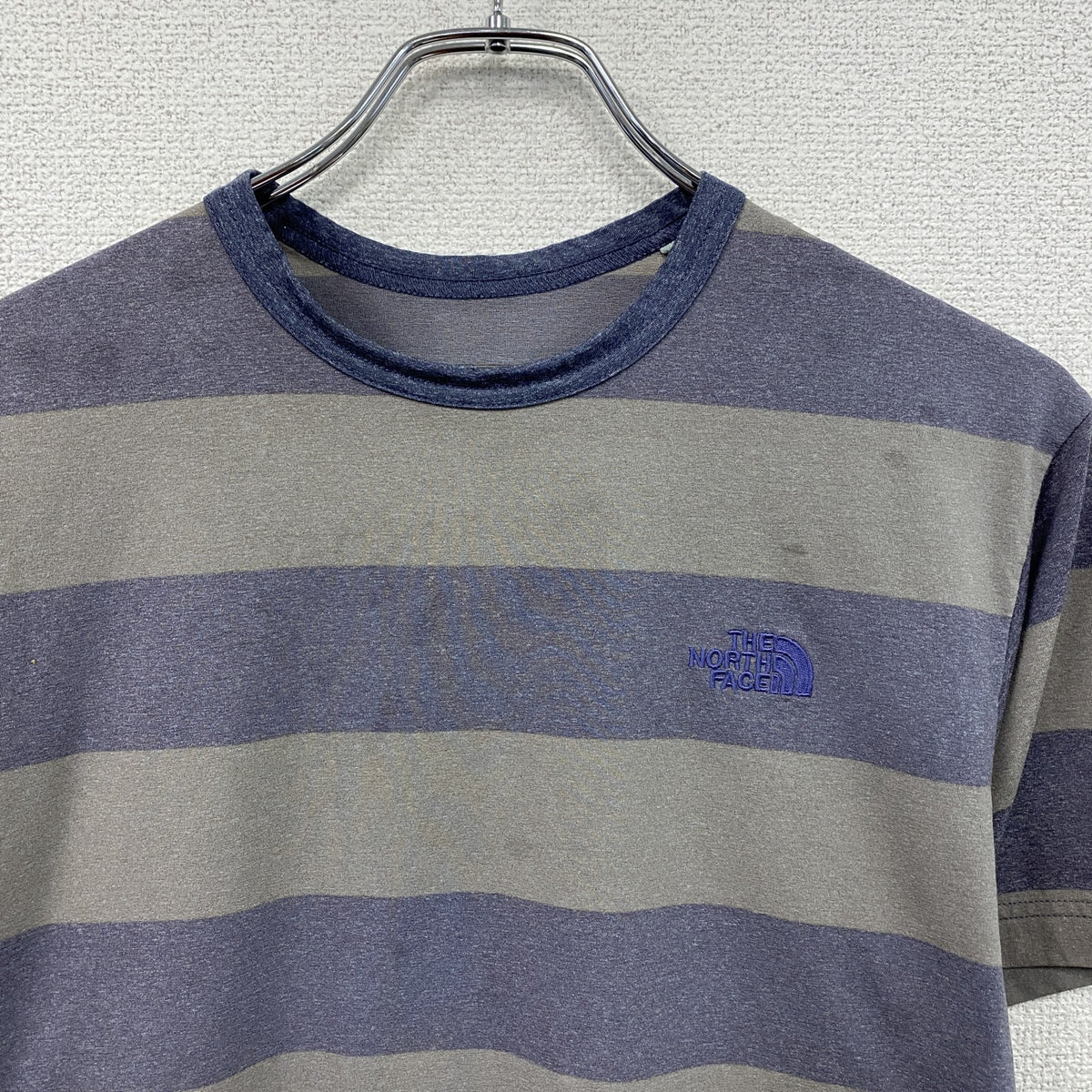 THE NORTH FACE　ザ・ノースフェイス　半袖プリントTシャツ　ボーダー　青　ブルー　グレー　灰色　Lサイズ　古着