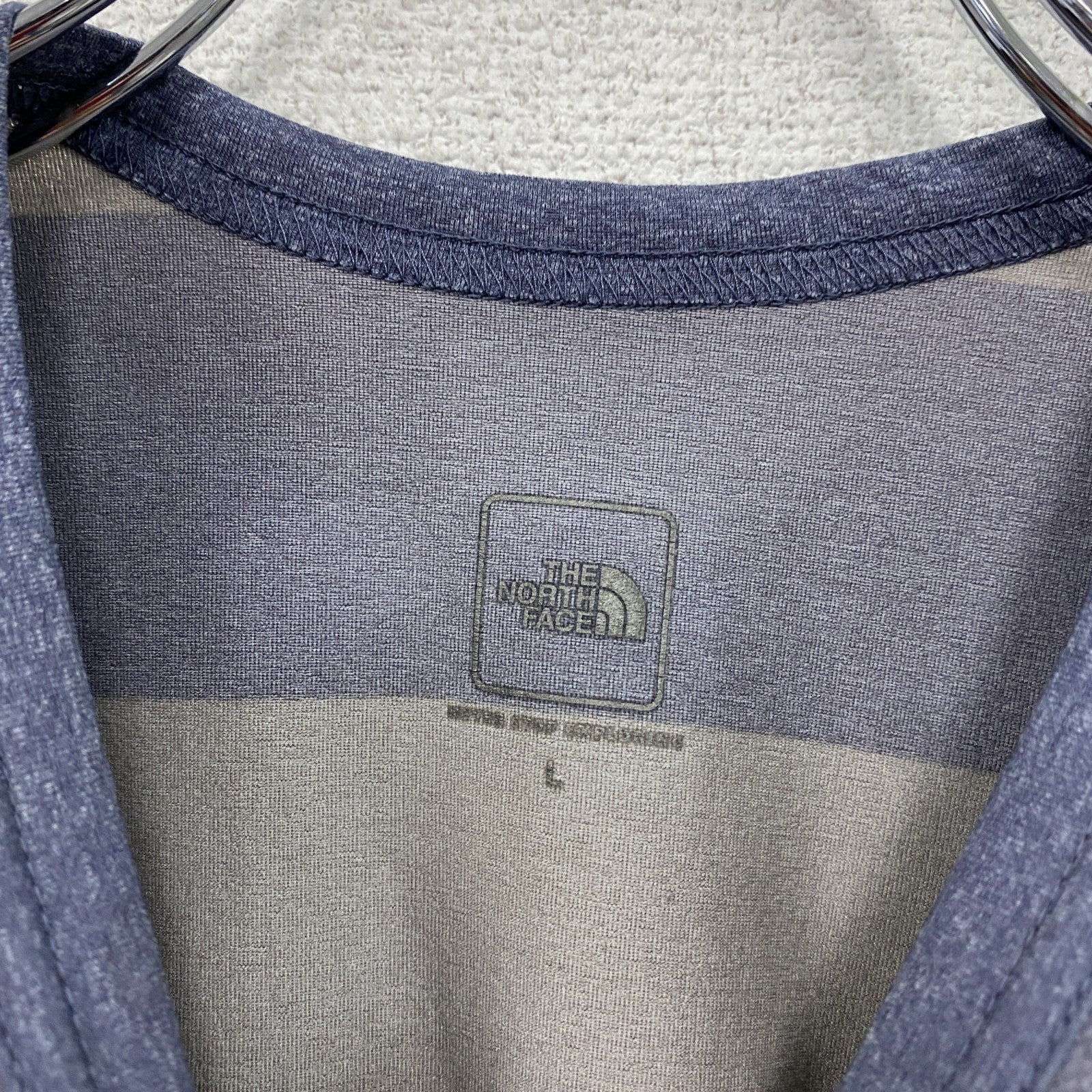 THE NORTH FACE　ザ・ノースフェイス　半袖プリントTシャツ　ボーダー　青　ブルー　グレー　灰色　Lサイズ　古着