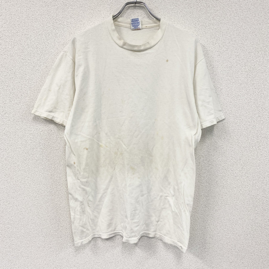 90s　JERZEES　ジャージーズ　半袖プリントTシャツ　シングルステッチ　企業　白　ホワイト　Lサイズ カットソー メンズ コットン 古着