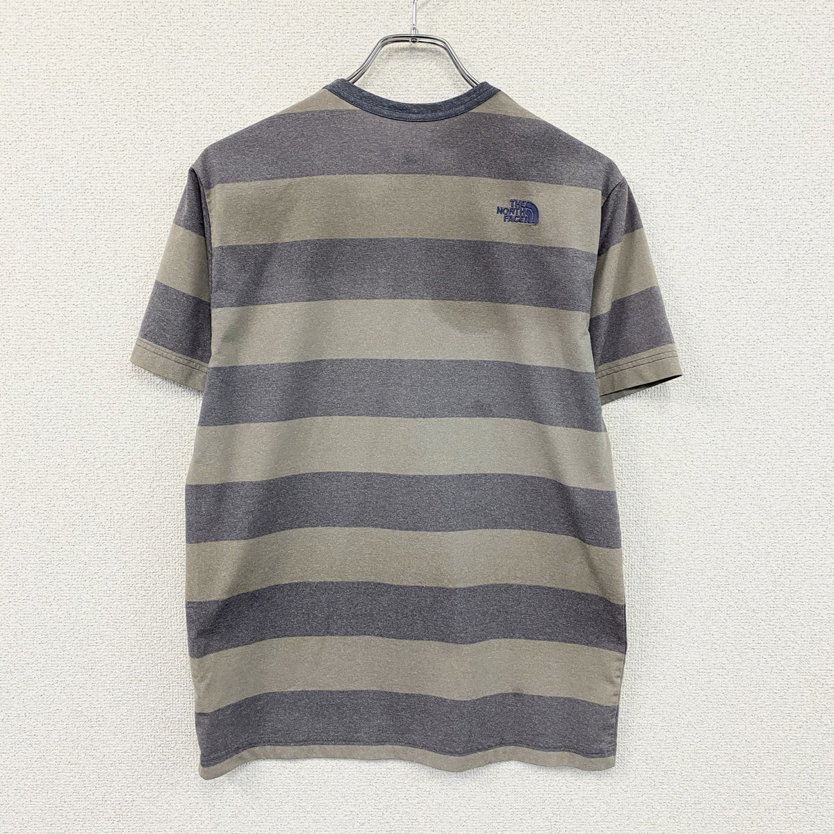 THE NORTH FACE　ザ・ノースフェイス　半袖プリントTシャツ　ボーダー　青　ブルー　グレー　灰色　Lサイズ　古着