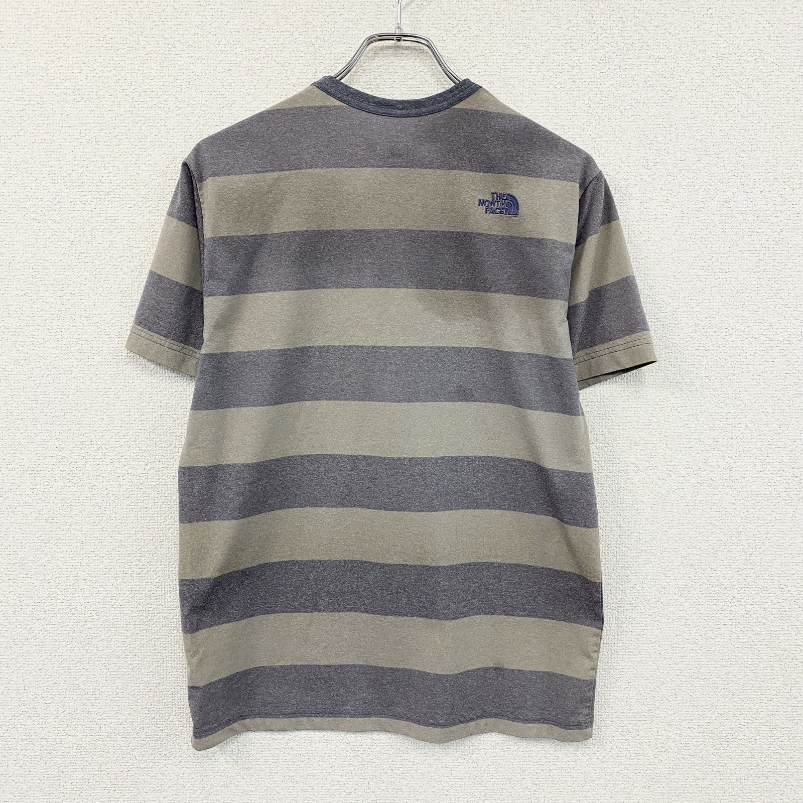 THE NORTH FACE　ザ・ノースフェイス　半袖プリントTシャツ　ボーダー　青　ブルー　グレー　灰色　Lサイズ　古着