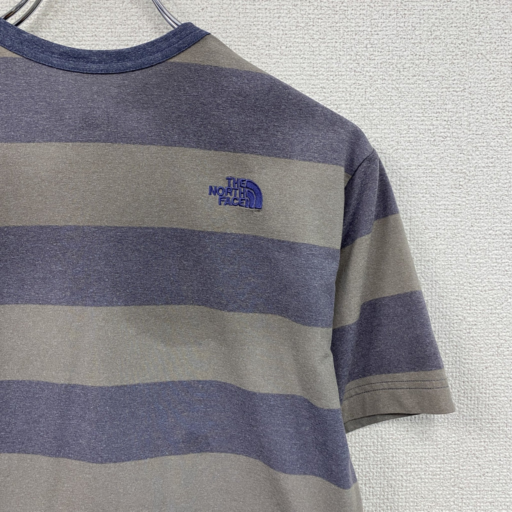 THE NORTH FACE　ザ・ノースフェイス　半袖プリントTシャツ　ボーダー　青　ブルー　グレー　灰色　Lサイズ　古着