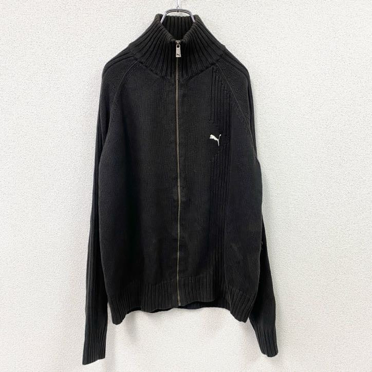 PUMA　プーマ　フルジップアクリルニットセーター　黒　ブラック　XLサイズ　古着