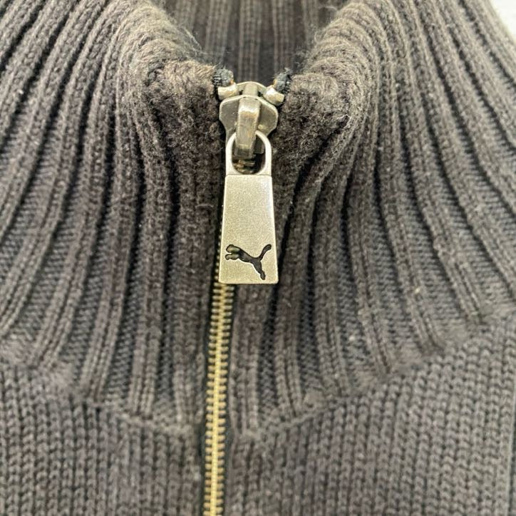 PUMA　プーマ　フルジップアクリルニットセーター　黒　ブラック　XLサイズ　古着