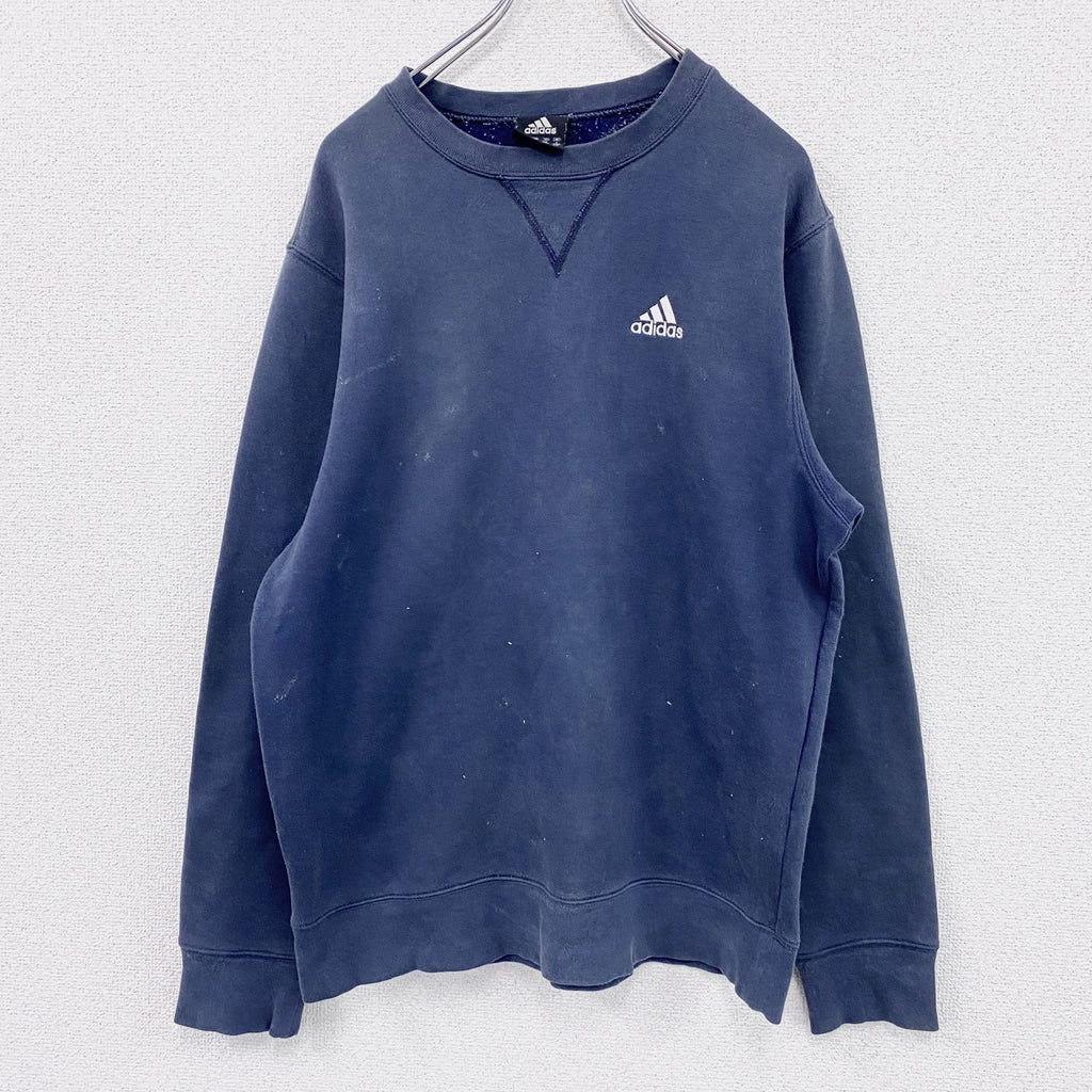 00s　adidas　アディダス　スウェット/トレーナー　フェード　前V　パフォーマンスロゴ　刺繍ロゴ　紺　ネイビー　Mサイズ　古着