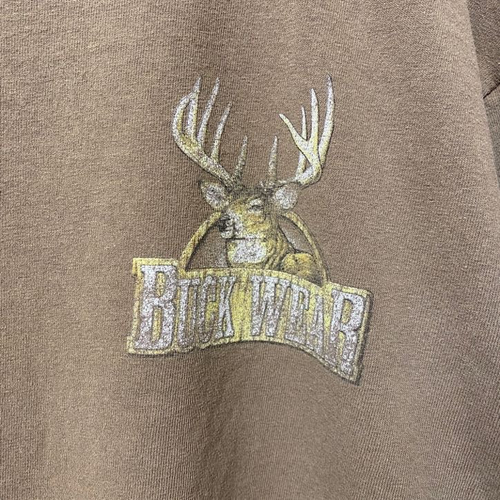 GILDAN ギルダン　半袖アニマル柄プリントTシャツ　バックプリント　茶色　ブラウン　鹿　レトロデザイン　　古着
