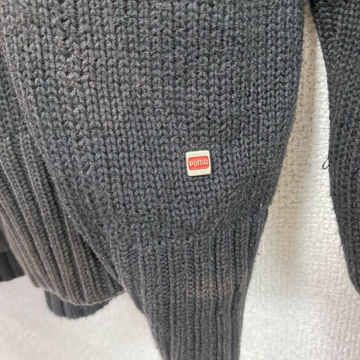 PUMA　プーマ　フルジップアクリルニットセーター　黒　ブラック　XLサイズ　古着
