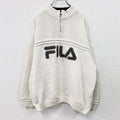 FILA　フィラ　ハーフジップコットンニットセーター　デカロゴ　ワッペン　スポーツミックス　ストリート　白　ホワイト　XLサイズ　古着
