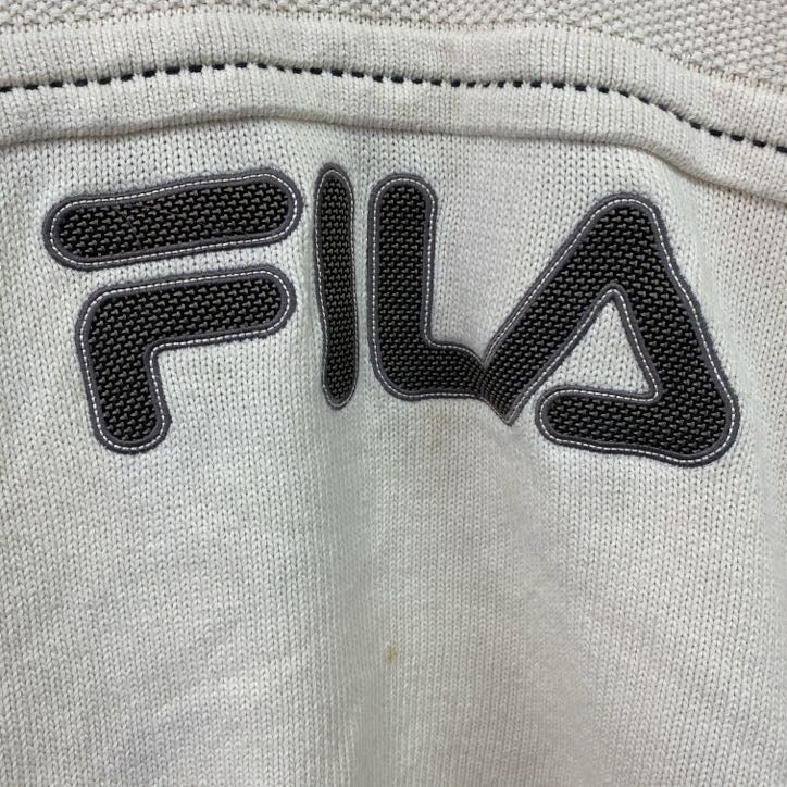 FILA　フィラ　ハーフジップコットンニットセーター　デカロゴ　ワッペン　スポーツミックス　ストリート　白　ホワイト　XLサイズ　古着