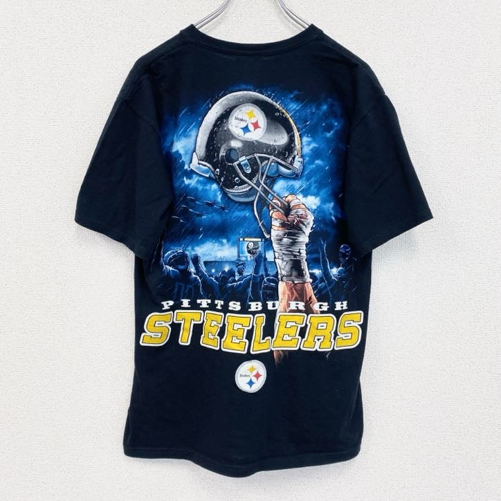 ピッツバーグ・スティーラーズ　半袖両面プリントTシャツ　アメフト　クルーネック　黒　ブラック　Lサイズ　古着