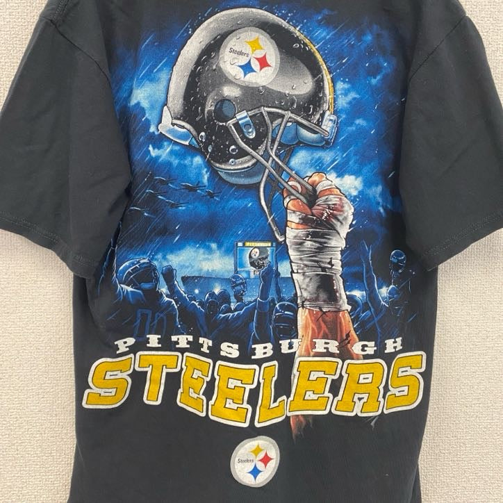 ピッツバーグ・スティーラーズ　半袖両面プリントTシャツ　アメフト　クルーネック　黒　ブラック　Lサイズ　古着