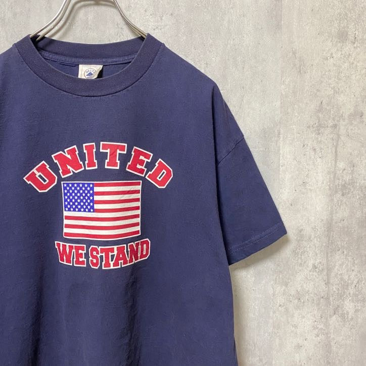 DELTA　UNITED WE STAND　半袖プリントTシャツ　USA国旗　アメリカ　ネイビー　紺　XLサイズ　古着