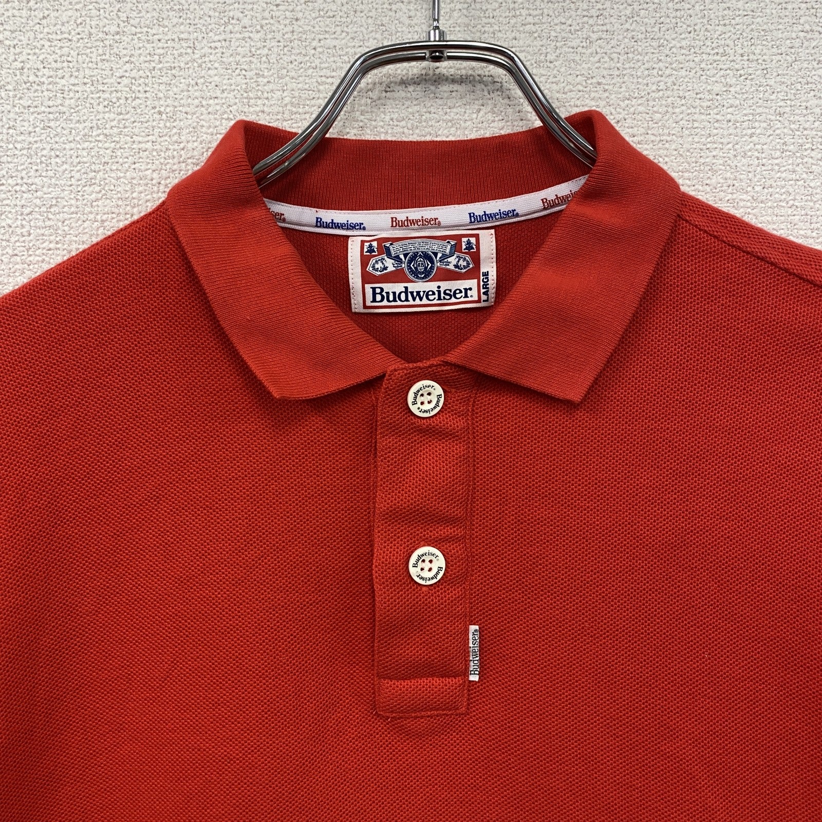 ～90s　Budweiser　バドワイザー　半袖ポロシャツ　ヴィンテージ　赤　レッド　Lサイズ　古着