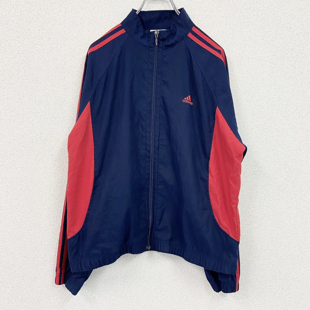 adidas　アディダス　ナイロンジャケット　フルジップ　紺　XLサイズ　古着