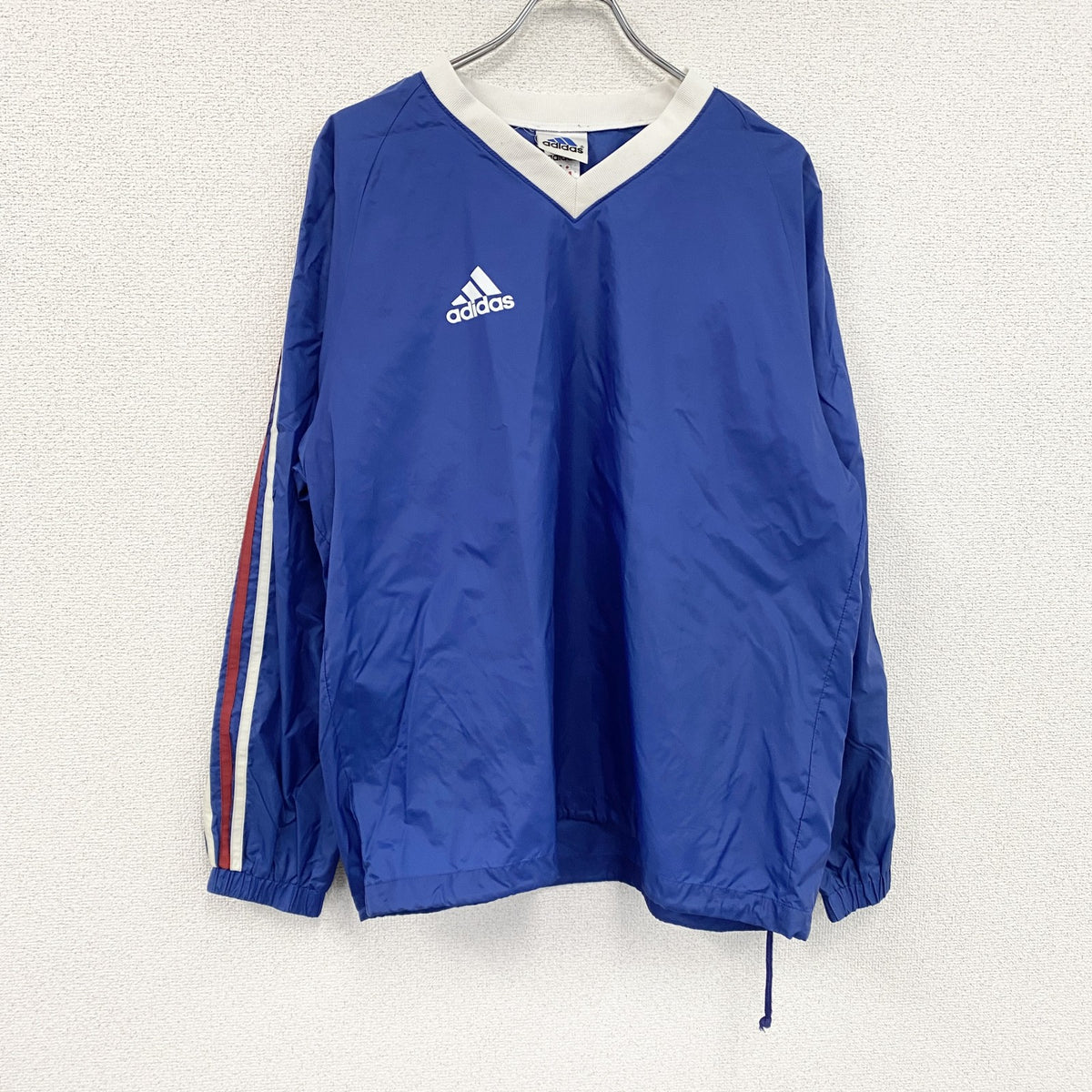 90s　adidas　アディダス　ナイロンプルオーバージャケット　パフォーマンスロゴ　ヴィンテージ　青　ブルー　Mサイズ　古着
