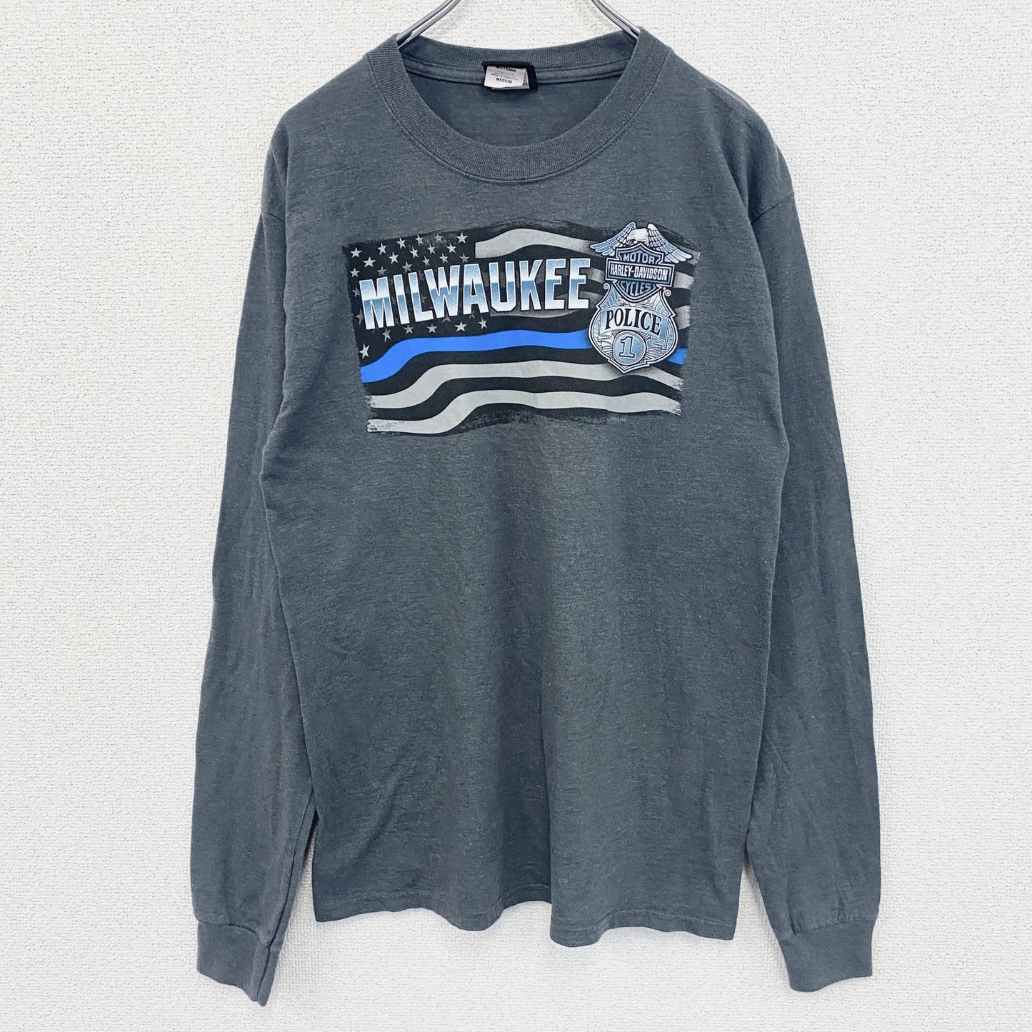 HARLEY DAVIDSON　ハーレーダビッドソン　長袖プリントTシャツ　灰色　グレー　Mサイズ