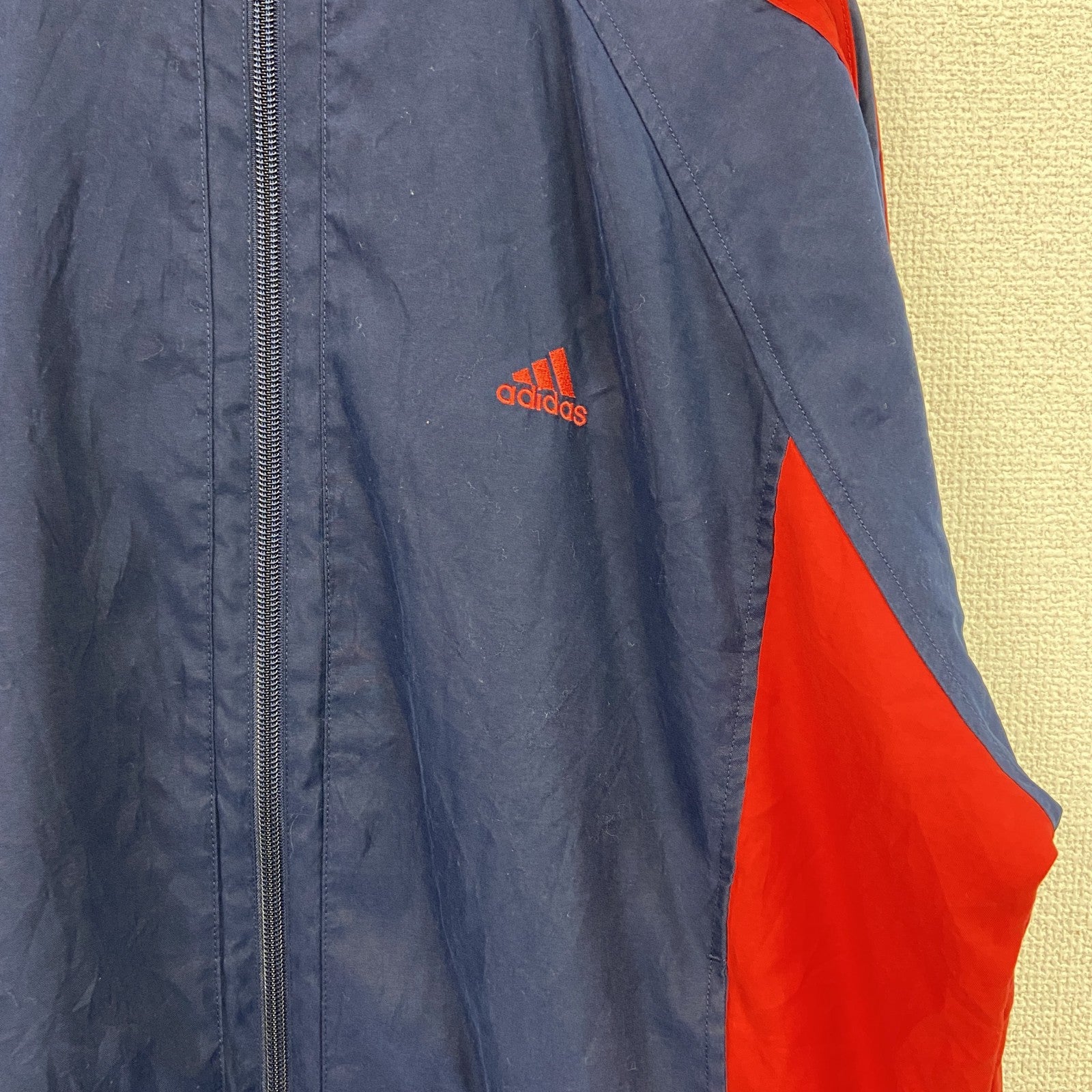 adidas　アディダス　ナイロンジャケット　フルジップ　紺　XLサイズ　古着