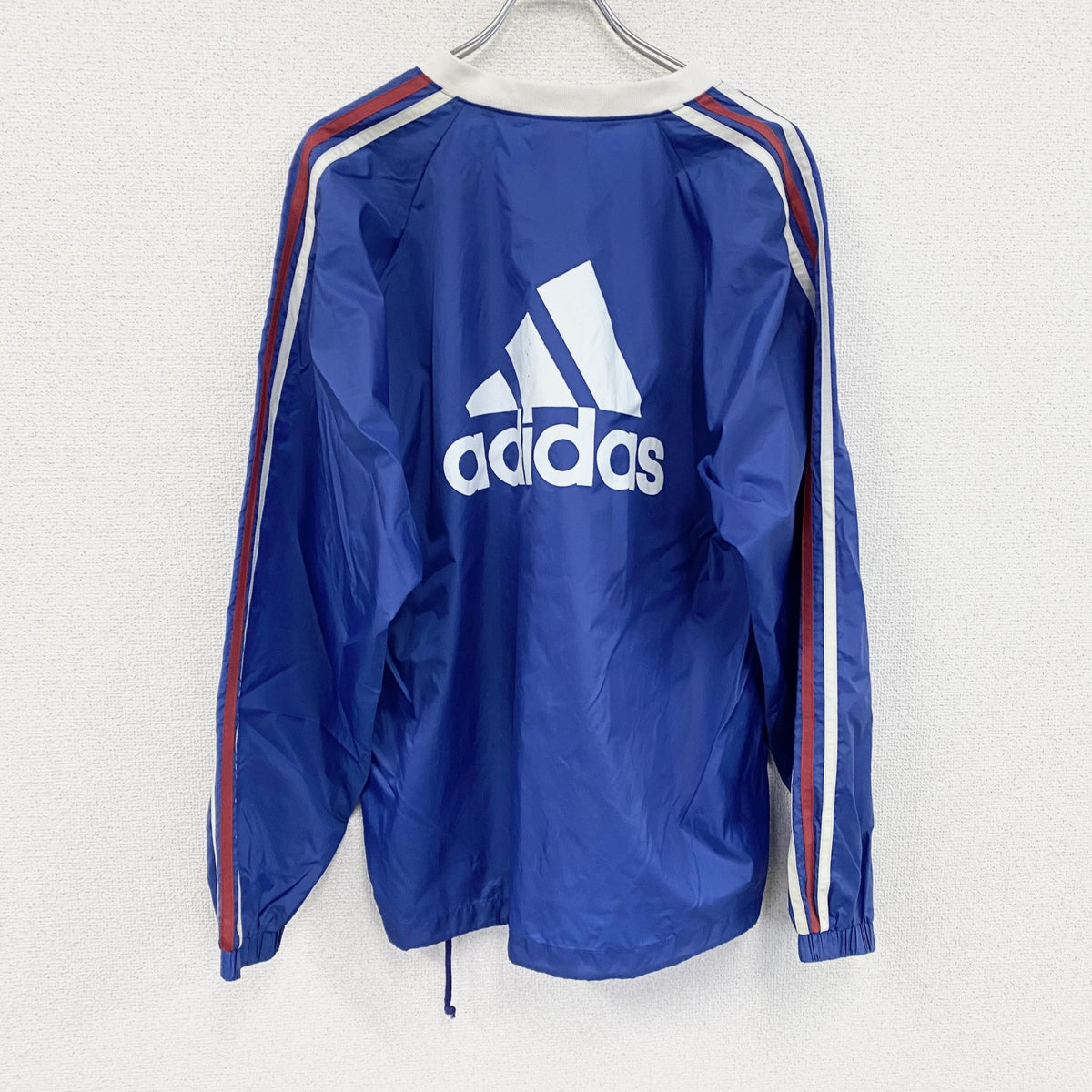 90s　adidas　アディダス　ナイロンプルオーバージャケット　パフォーマンスロゴ　ヴィンテージ　青　ブルー　Mサイズ　古着