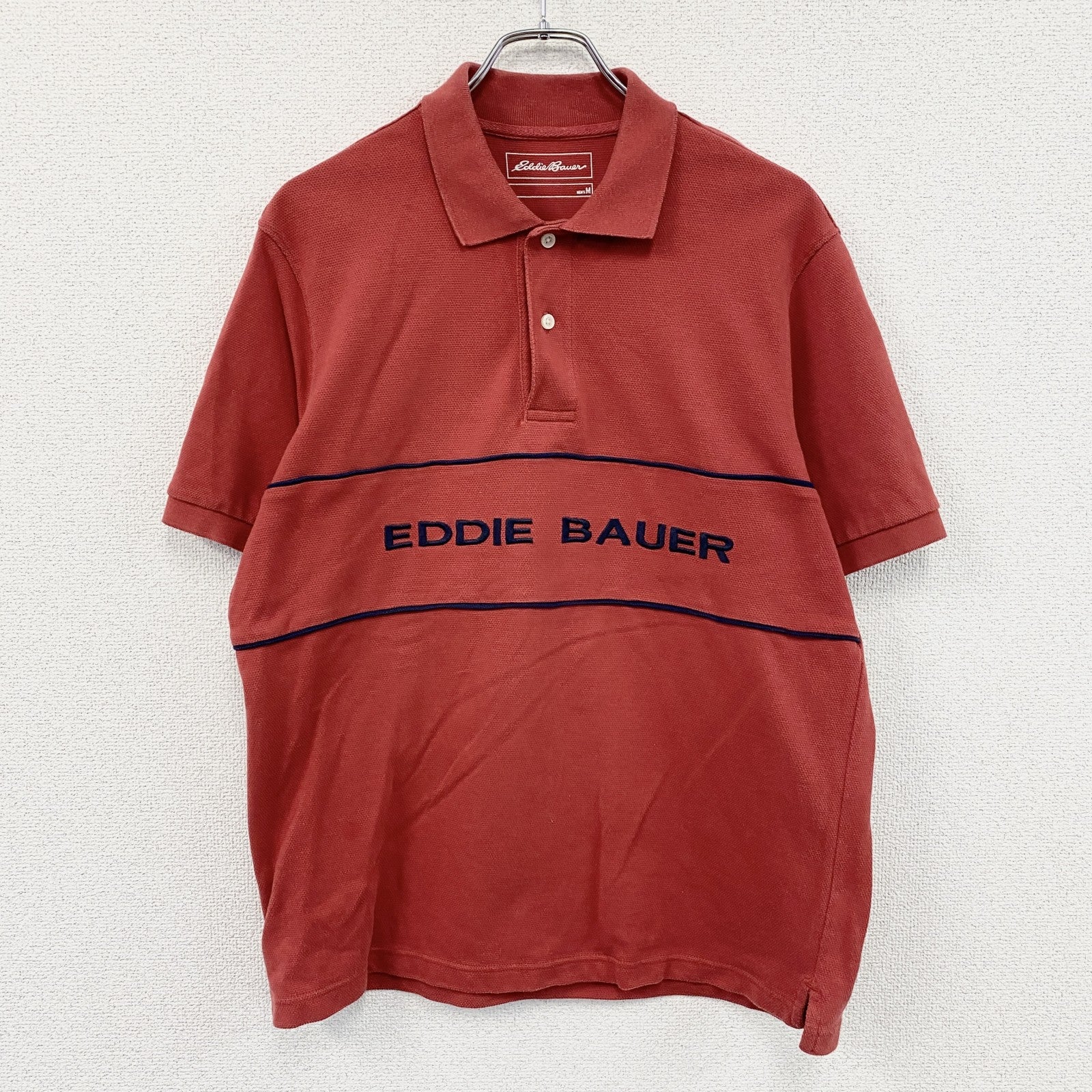 Eddie Bauer　エディーバウアー　半袖ポロシャツ　デカロゴ　赤　レッド　Mサイズ　古着
