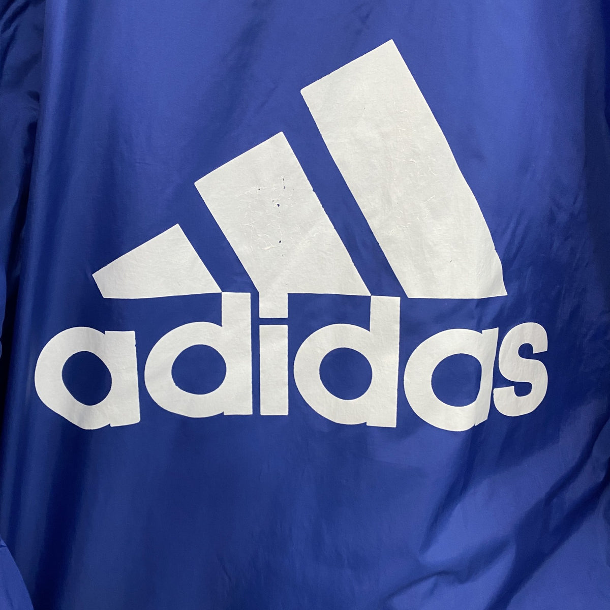 90s　adidas　アディダス　ナイロンプルオーバージャケット　パフォーマンスロゴ　ヴィンテージ　青　ブルー　Mサイズ　古着