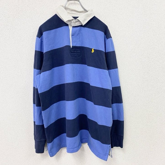 90s　Polo by Ralph Lauren　ラルフローレン　CUSTOM FIT　ラガーシャツ　長袖ポロシャツ　ヴィンテージ　ブルー　ネイビー　XLサイズ