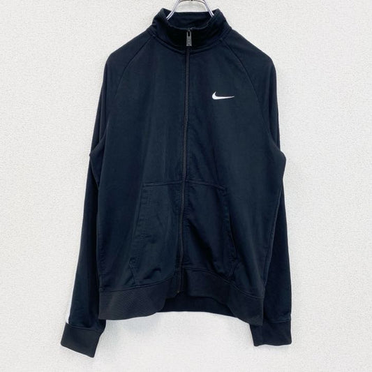 古着 used　NIKE　ナイキ　長袖トラックジャケット　フルジップジャージ　ワンポイントロゴ刺繍　黒　ブラック　Mサイズ