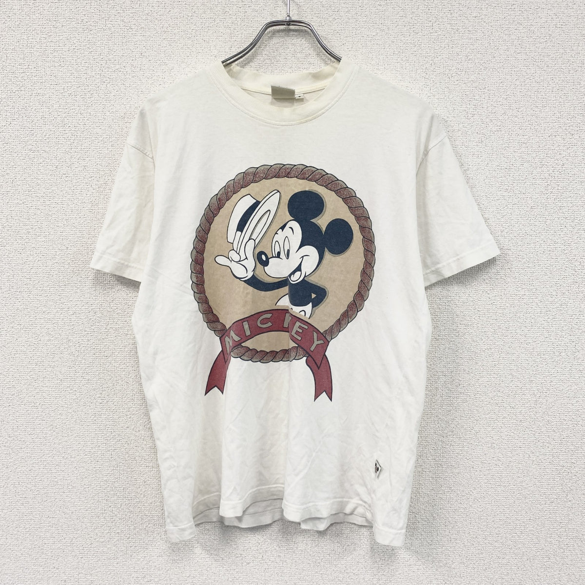 90s　Disney　ディズニー　ミッキーマウス　半袖プリントキャラクターTシャツ　ヴィンテージ　白　ホワイト　Sサイズ　古着