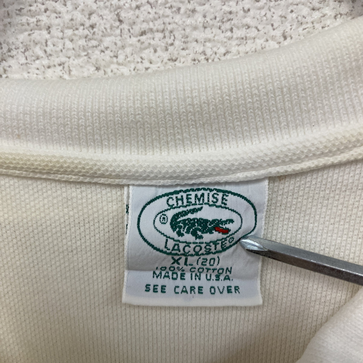 LACOSTE　ラコステ　半袖ポロシャツ　刺ロゴ　白　ホワイト　XLサイズ　古着