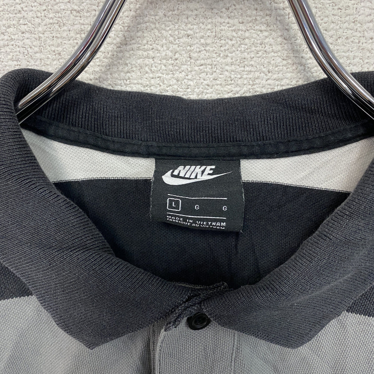 NIKE　ナイキ　半袖ポロシャツ　ボーダー　黒　ブラック　白　ホワイト　グレー　Lサイズ　古着