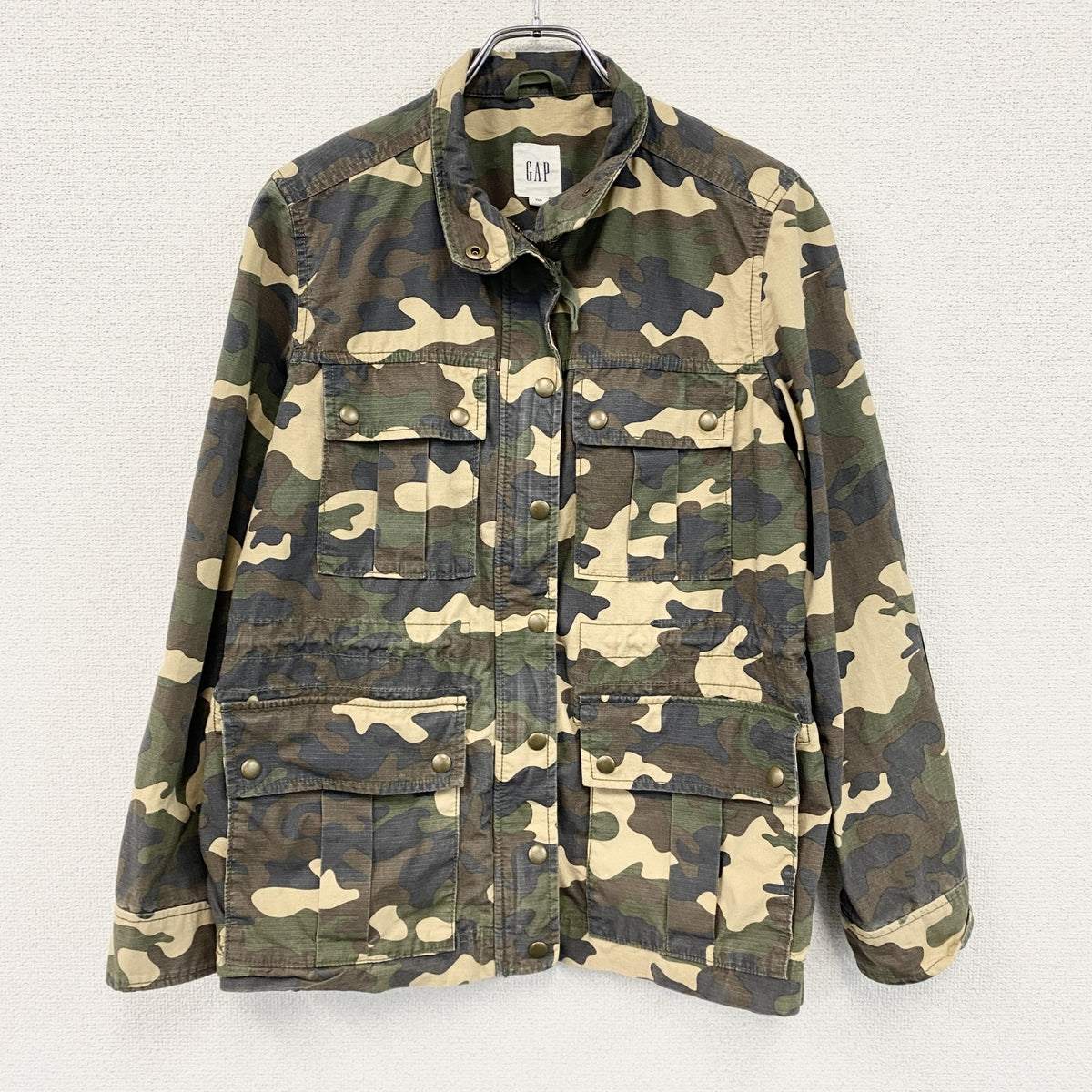 GAP　ギャップ　ユーティリティージャケット/ミリタリージャケット　リップストップ　4つポケット　カモフラ　迷彩　カーキ　XXSサイズ　古着