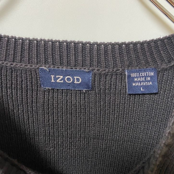 古着 used　IZOD アイゾッド　長袖クルーネックニット　セーター　ワンポイントロゴ刺繍　黒　ブラック　秋冬服　Lサイズ