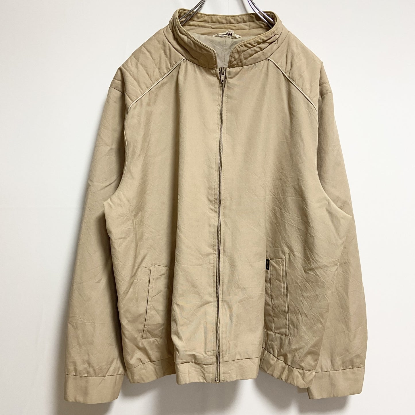 古着 used　長袖ハイネックブルゾン　ジップアップジャンパー　ノームコア　シンプル　VALLEY　ベージュ　秋冬服　レトロ