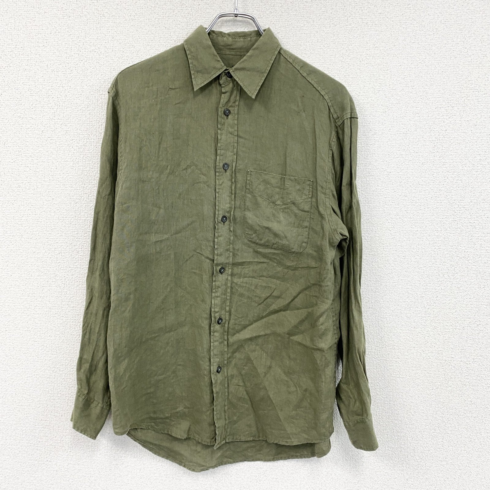 00s　OLD GAP　オールドギャップ　長袖リネンシャツ　ヴィンテージ　カーキ　Sサイズ　古着