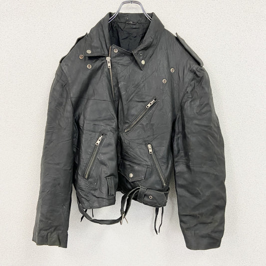 ロンジャン　レザージャケット　ダブルライダースジャケット　ベルト付き　黒　ブラック　40