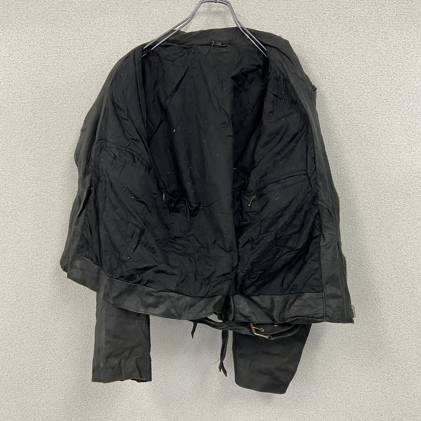 ロンジャン　レザージャケット　ダブルライダースジャケット　ベルト付き　黒　ブラック　40