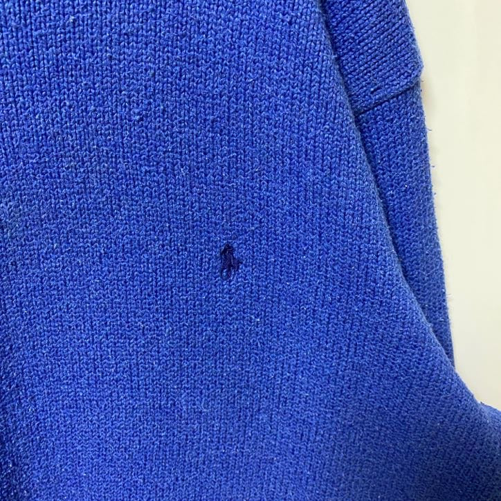 古着 used　Polo by Ralph Lauren　長袖ワンポイントロゴ刺繍ニット　セーター　ブルー　XLサイズ