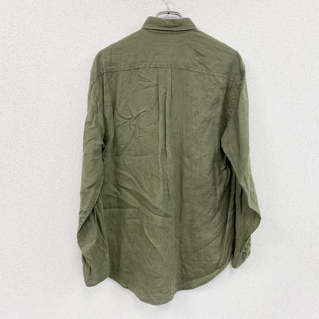 00s　OLD GAP　オールドギャップ　長袖リネンシャツ　ヴィンテージ　カーキ　Sサイズ　古着