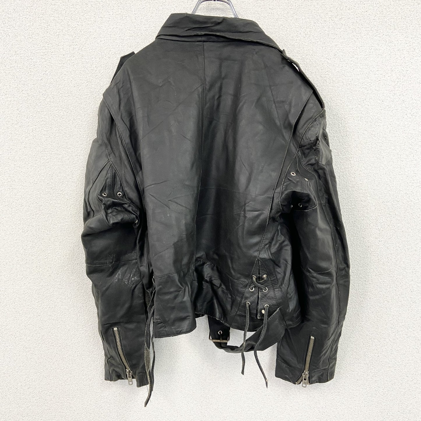 ロンジャン　レザージャケット　ダブルライダースジャケット　ベルト付き　黒　ブラック　40