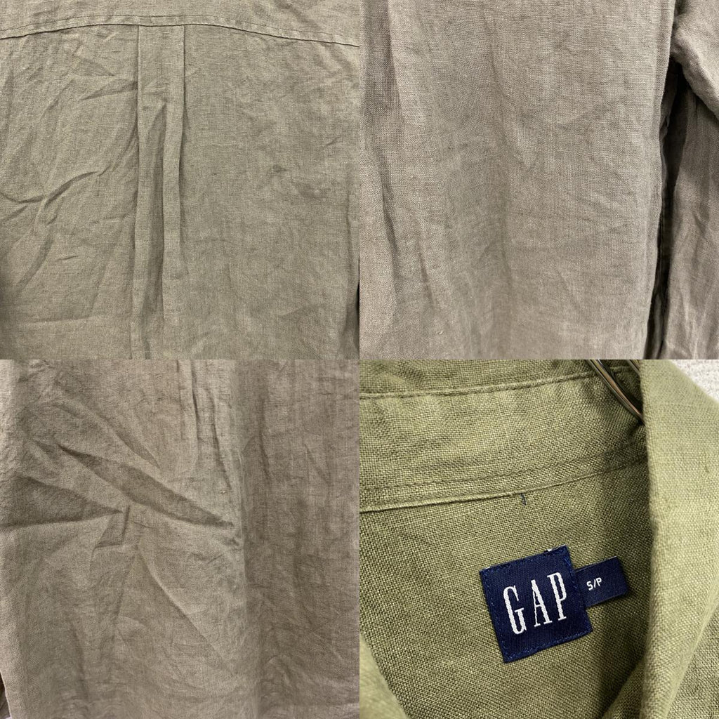 00s　OLD GAP　オールドギャップ　長袖リネンシャツ　ヴィンテージ　カーキ　Sサイズ　古着