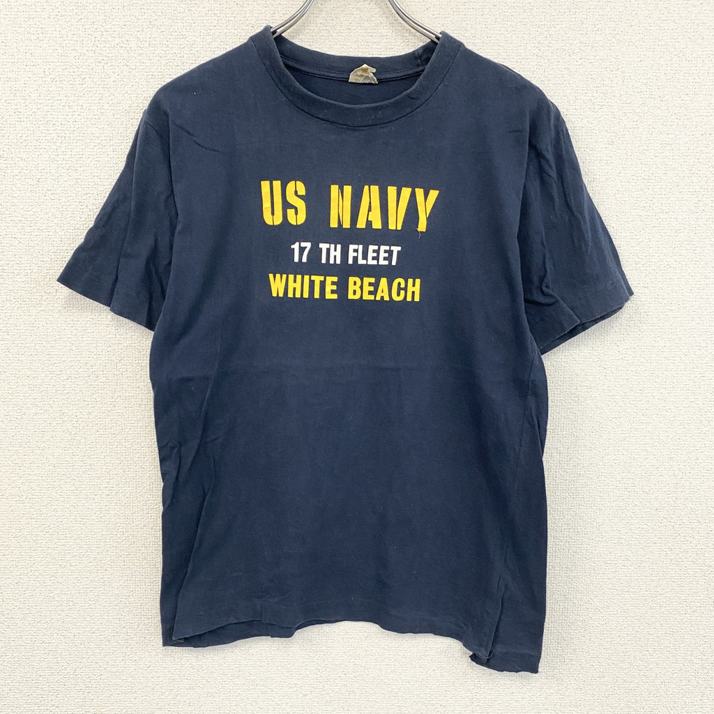 90s～　U.S.NAVY　アメリカ海軍　半袖プリントTシャツ　ヴィンテージ　シングルステッチ　紺　ネイビー　　古着