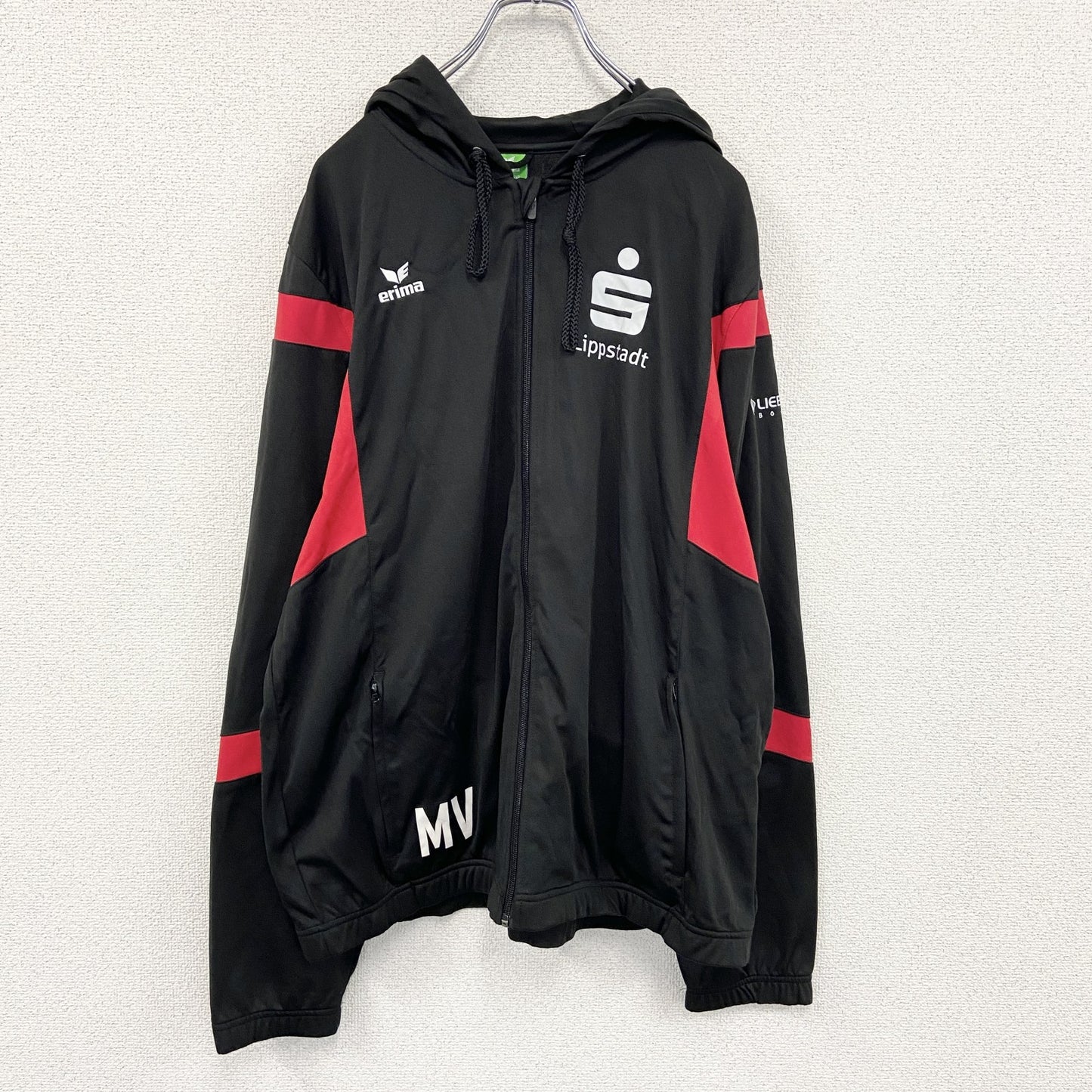 erima　トラックジャケット/ジャージパーカー　黒　ブラック　赤　レッド　XLサイズ