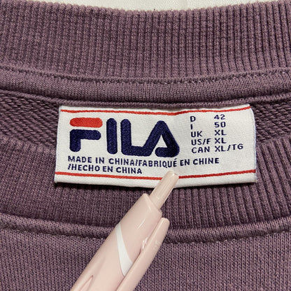 古着 used　FILA　フィラ　長袖クルーネックスウェット　ワンポイント刺繍トレーナー　紫　ビッグシルエット　XLサイズ