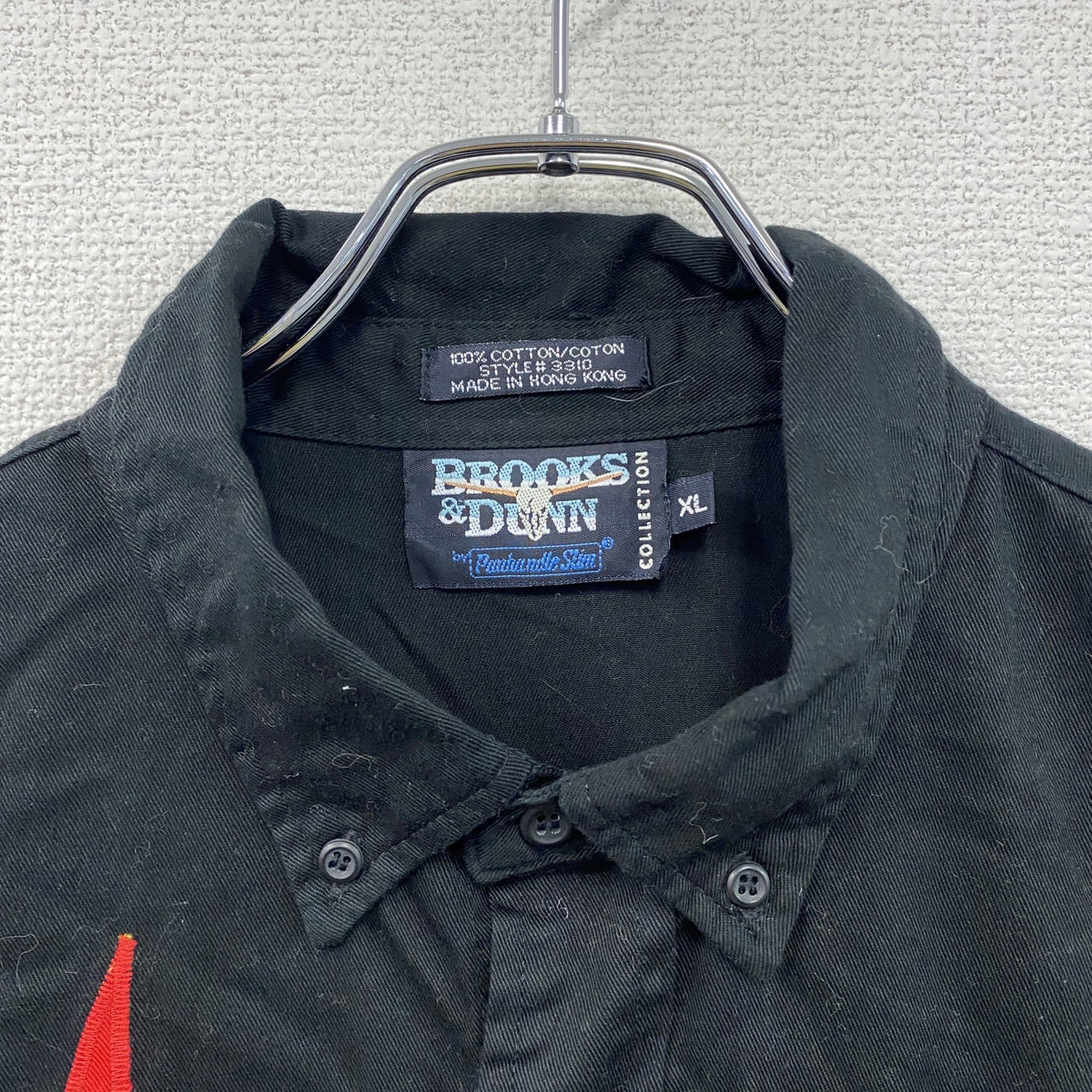 90s　Brooks&Dunn　ブルックス＆ダン　長袖ボタンダウンシャツ　ファイヤーパターン　黒　ブラック　XLサイズ　古着