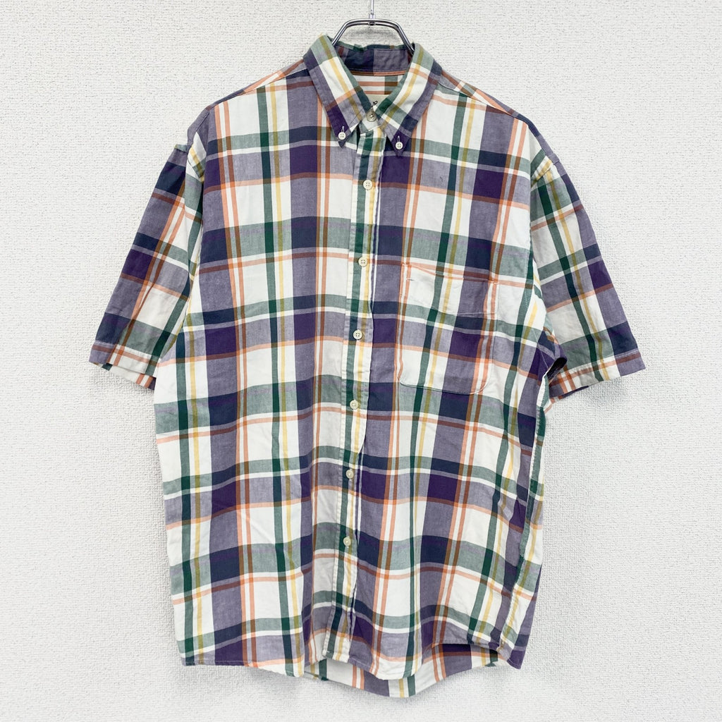 90s　Eddie Bauer　エディーバウアー　半袖ボタンダウンシャツ　チェック柄　マルチカラー　Sサイズ　　ヴィンテージ　古着